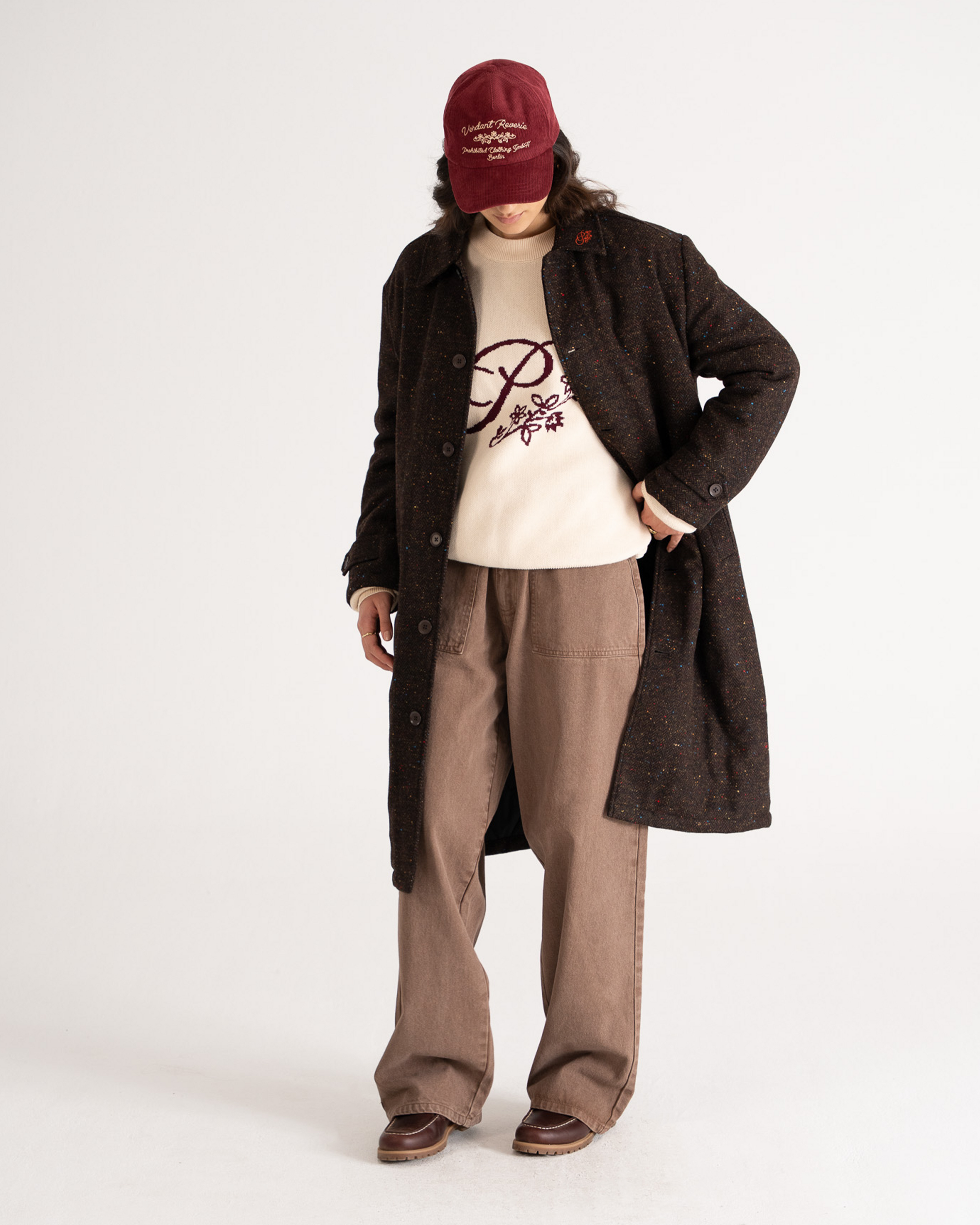 Herringbone Wool Coat Brown