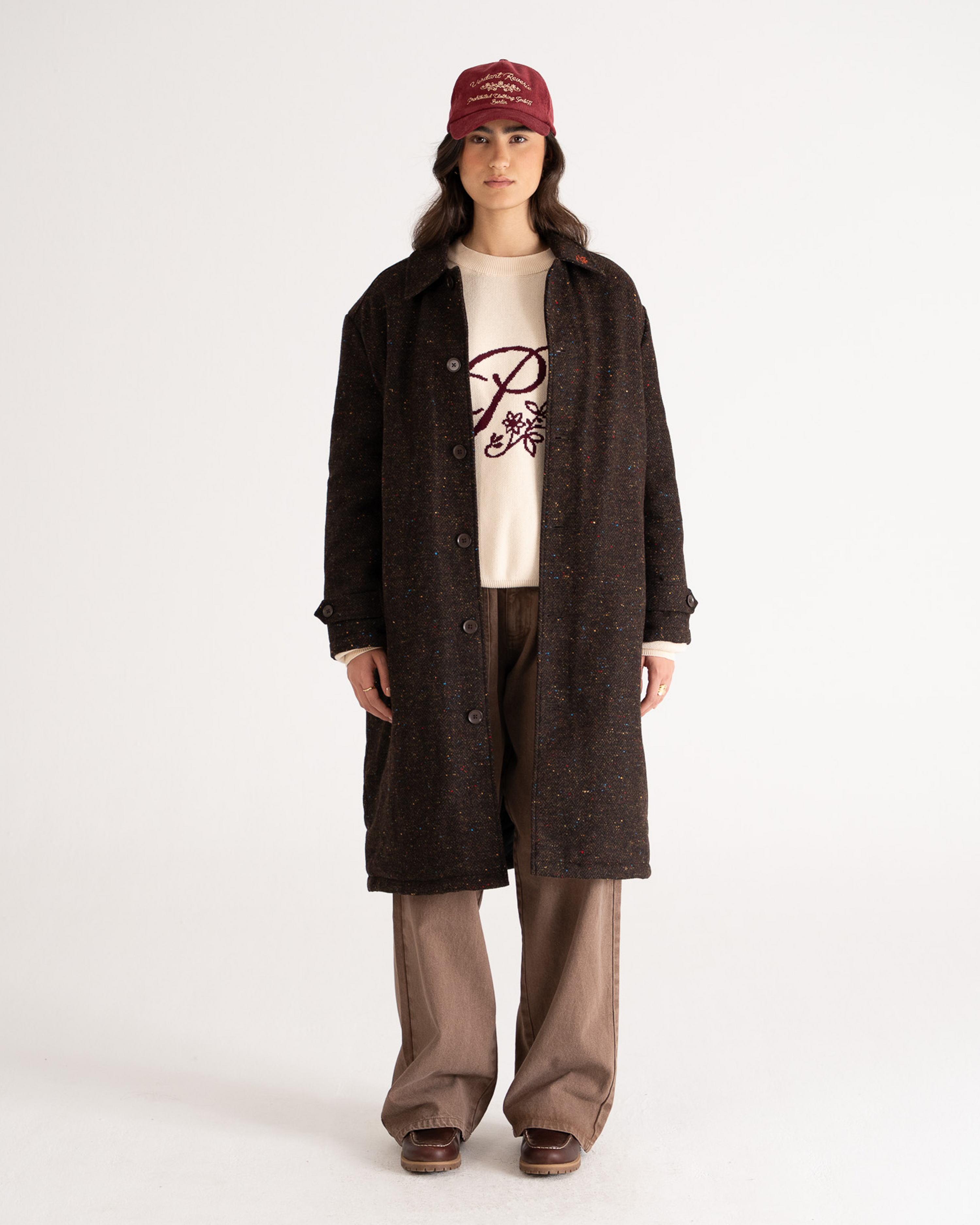 Herringbone Wool Coat Brown