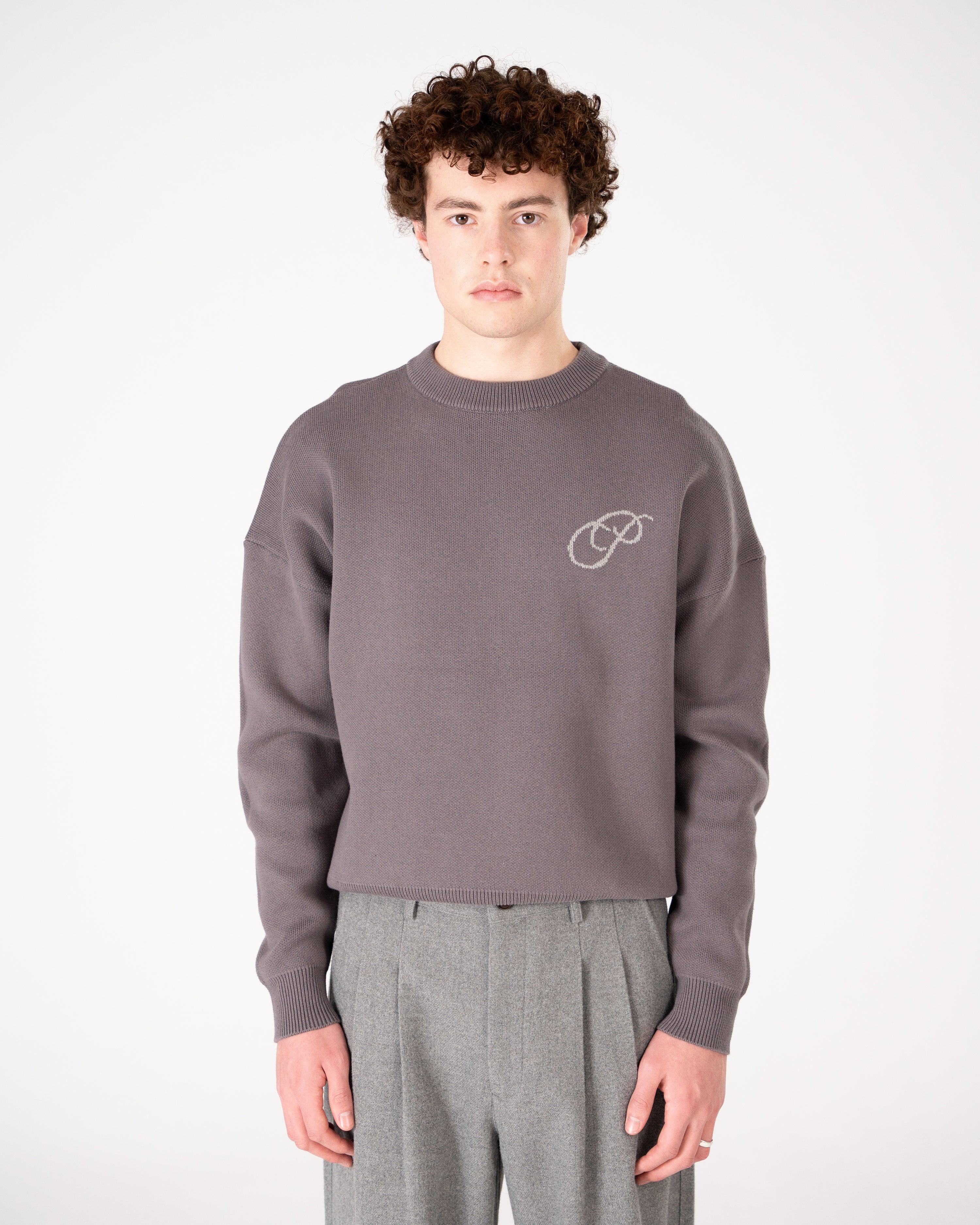 Initial Knit Sweater Grey