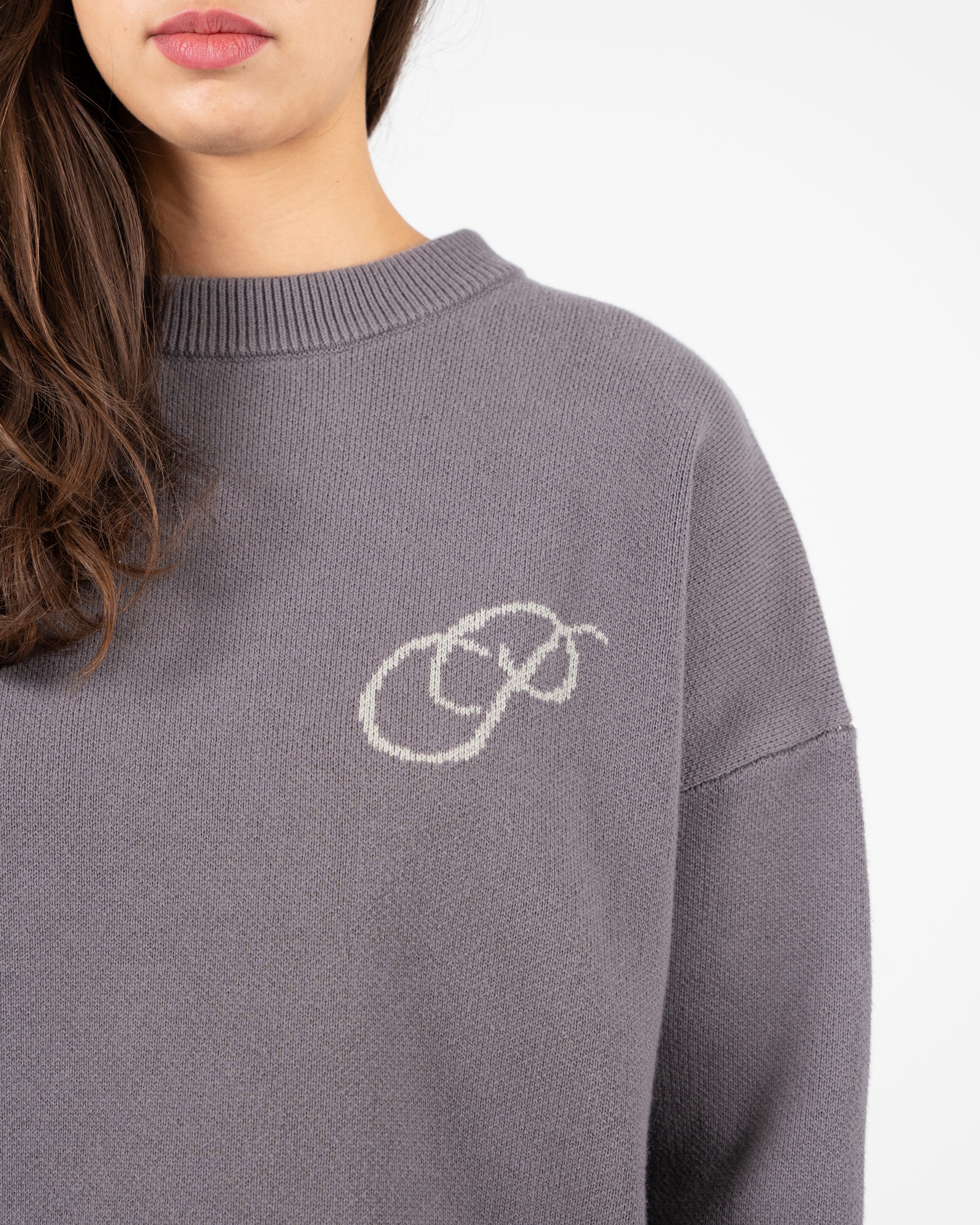 Initial Knit Sweater Grey