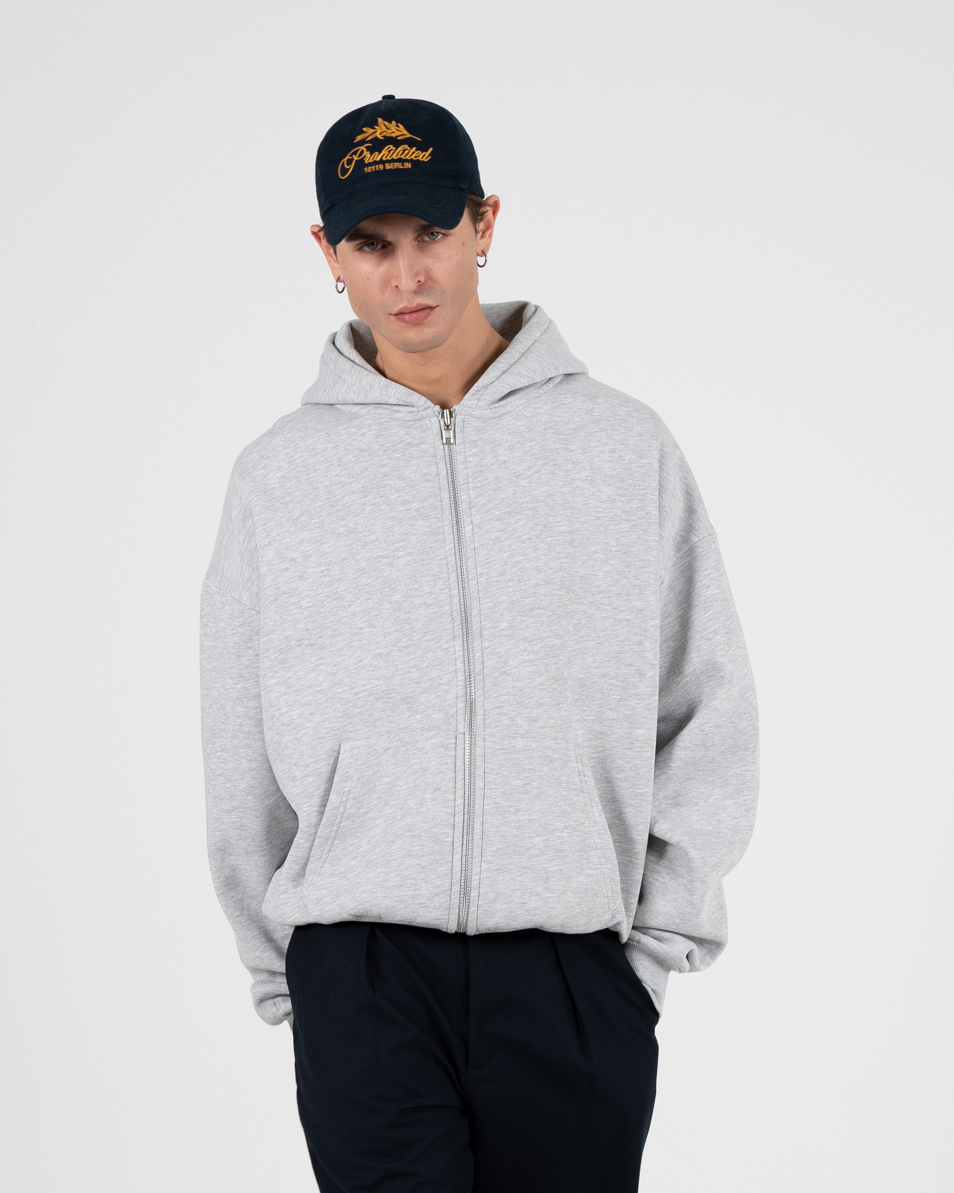 Oversized Zip-Hoodie Grey Melange – Prohibited