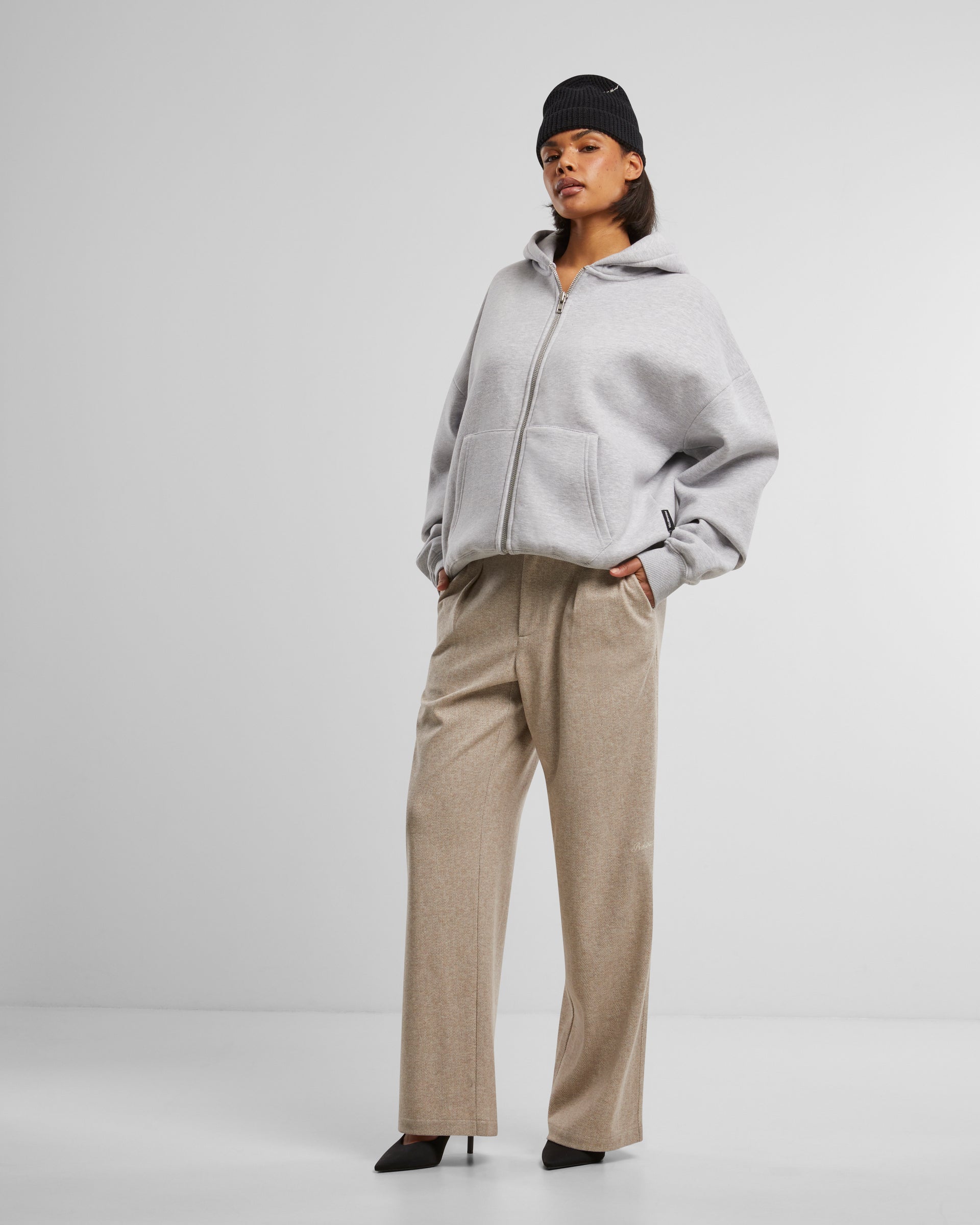 Grey Melange Zippered Oversize Sweatshirt 18285