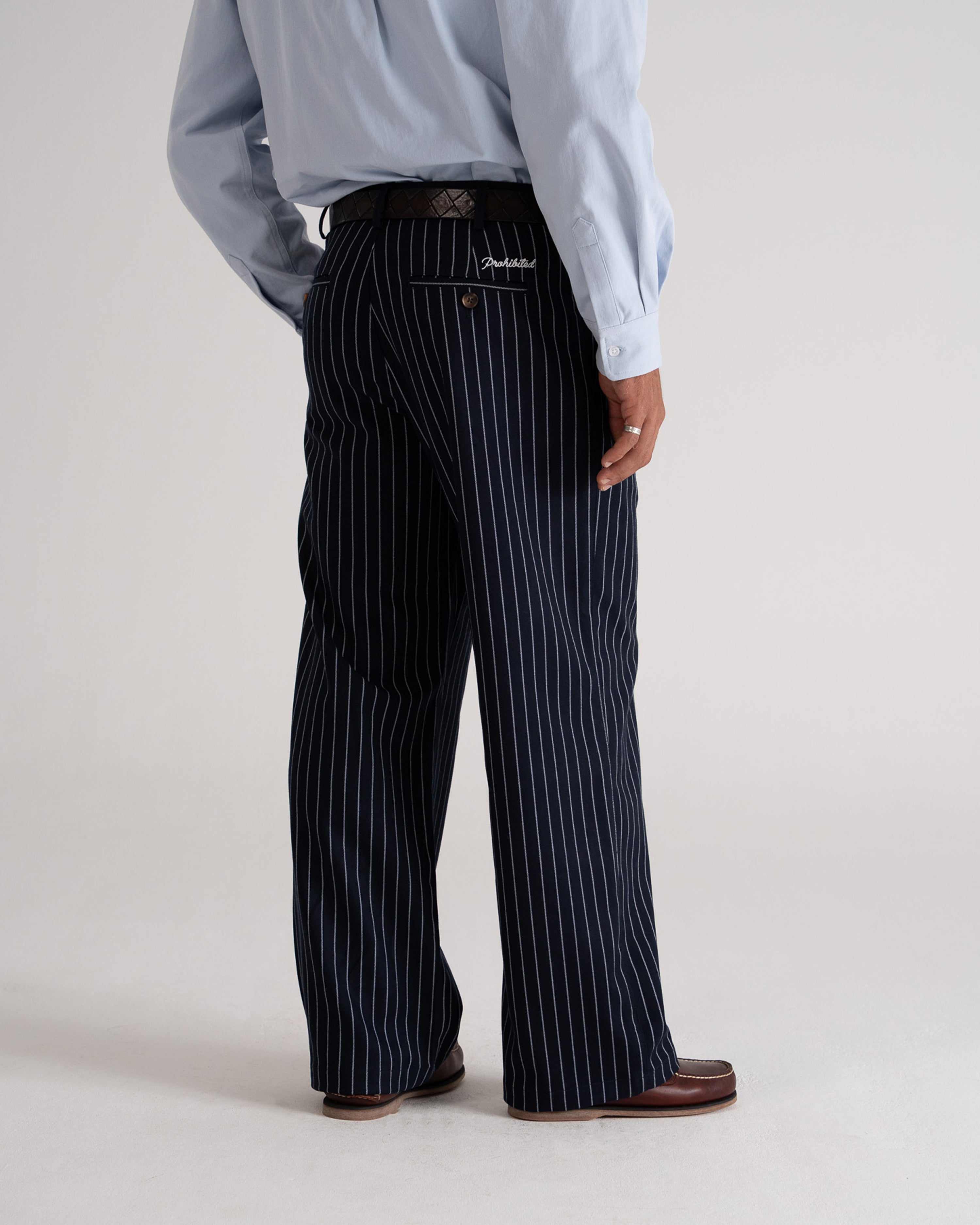 Pinstripe Pleated Pants Navy