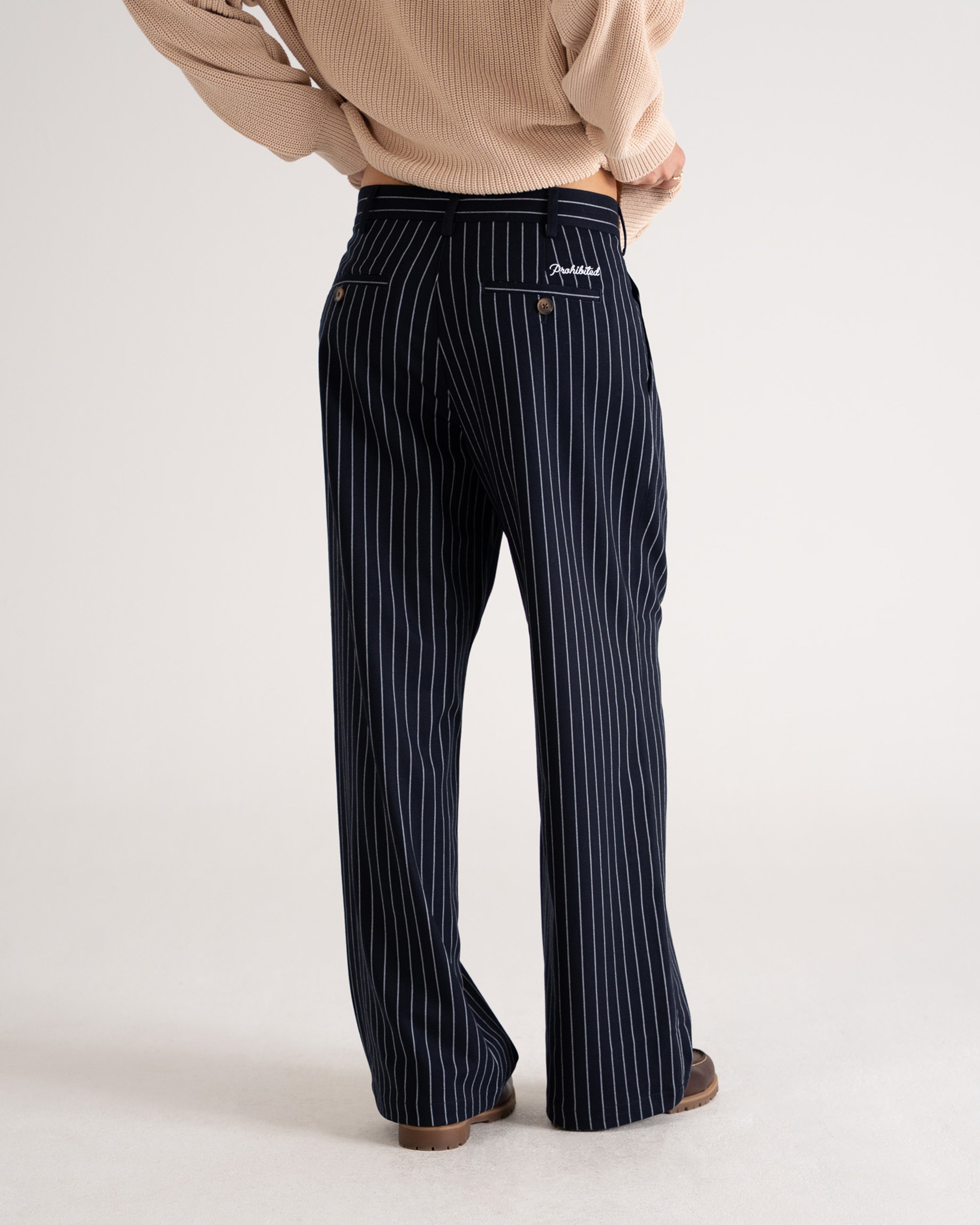 Pinstripe Pleated Pants Navy