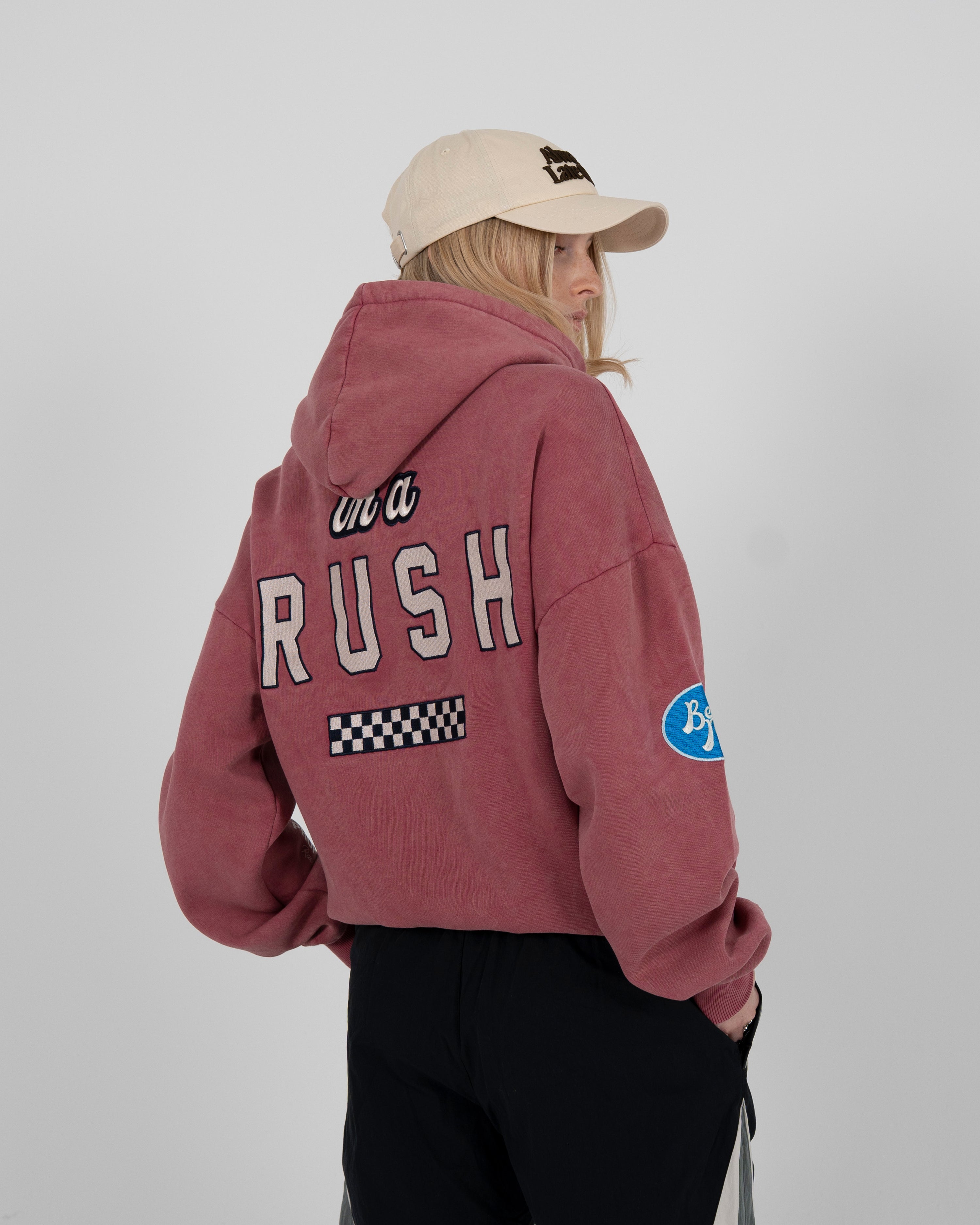 Race Patch Hoodie Red (Stone Washed)