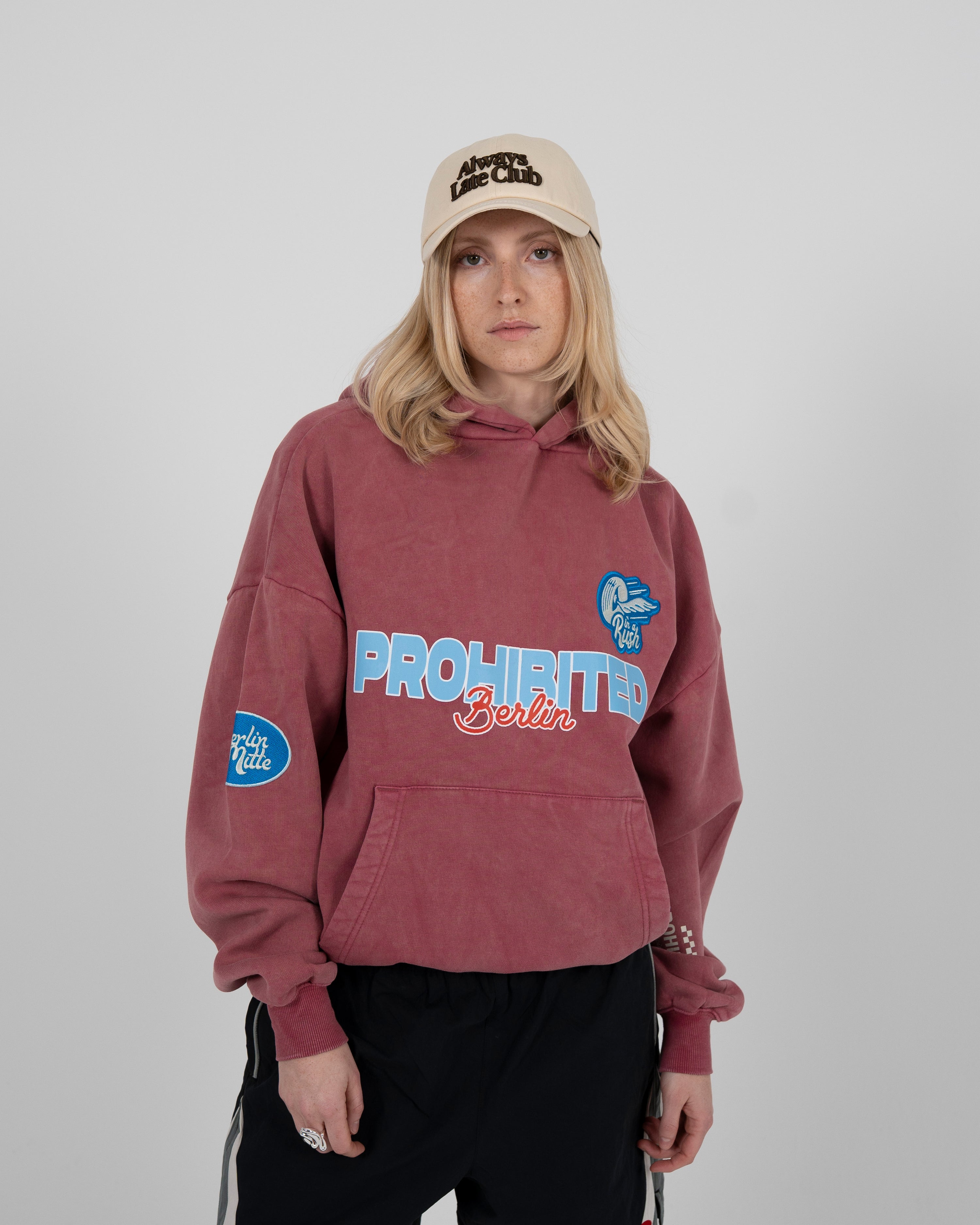 Race Patch Hoodie Red (Stone Washed)