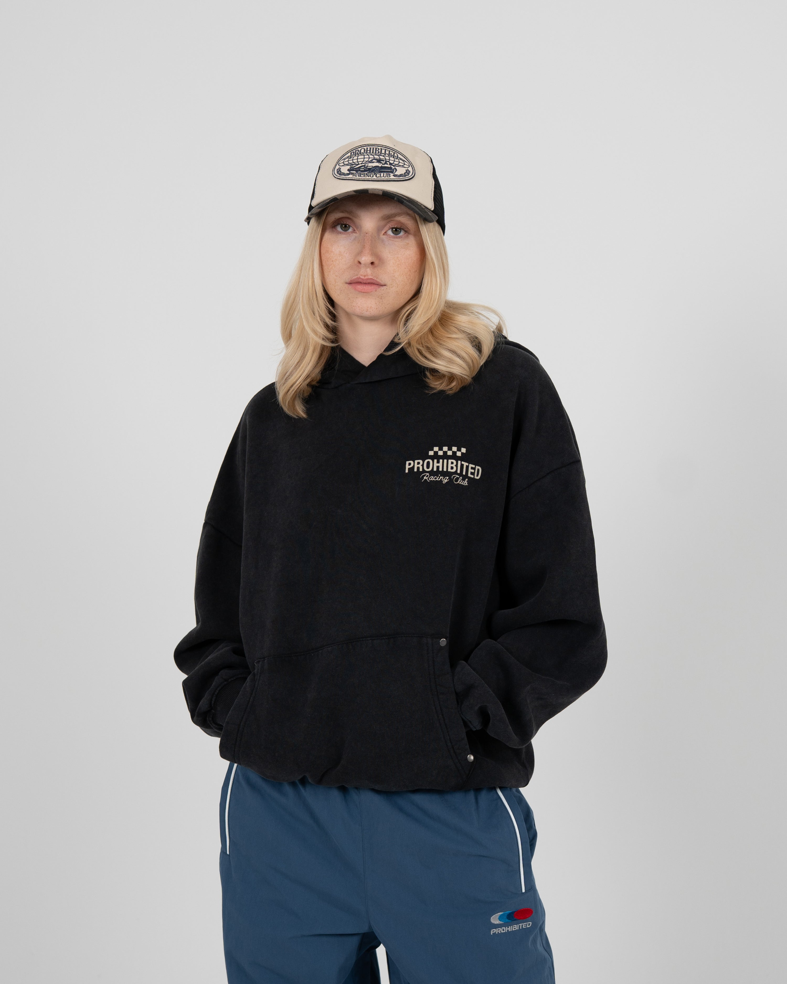 Racing Club Hoodie Black (Stone Washed)