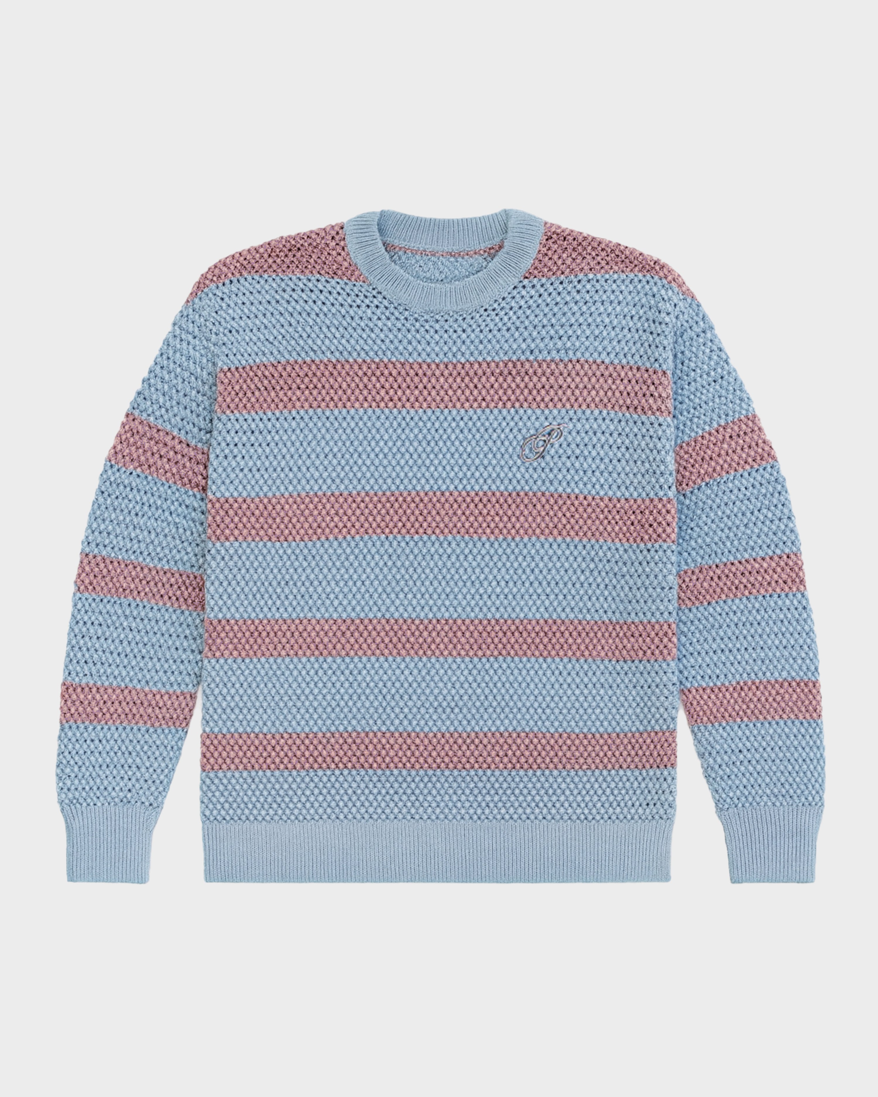 Rough Striped Knit Sweater Blue