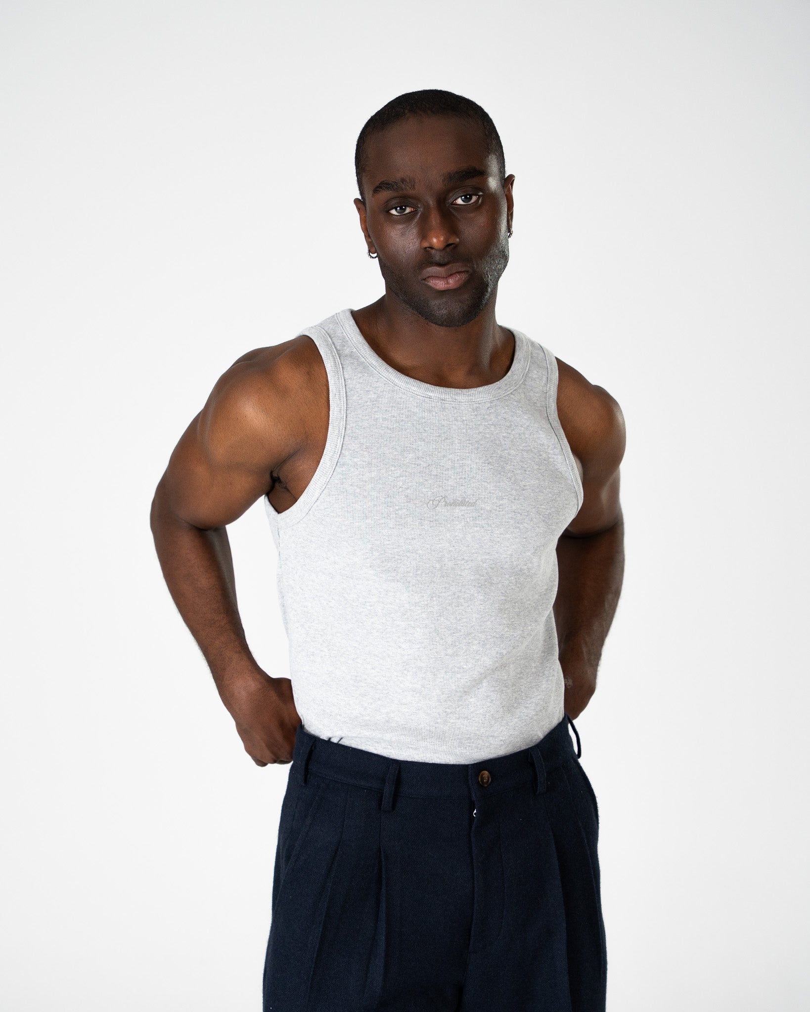 The Embroidery Tank Top Grey Melange