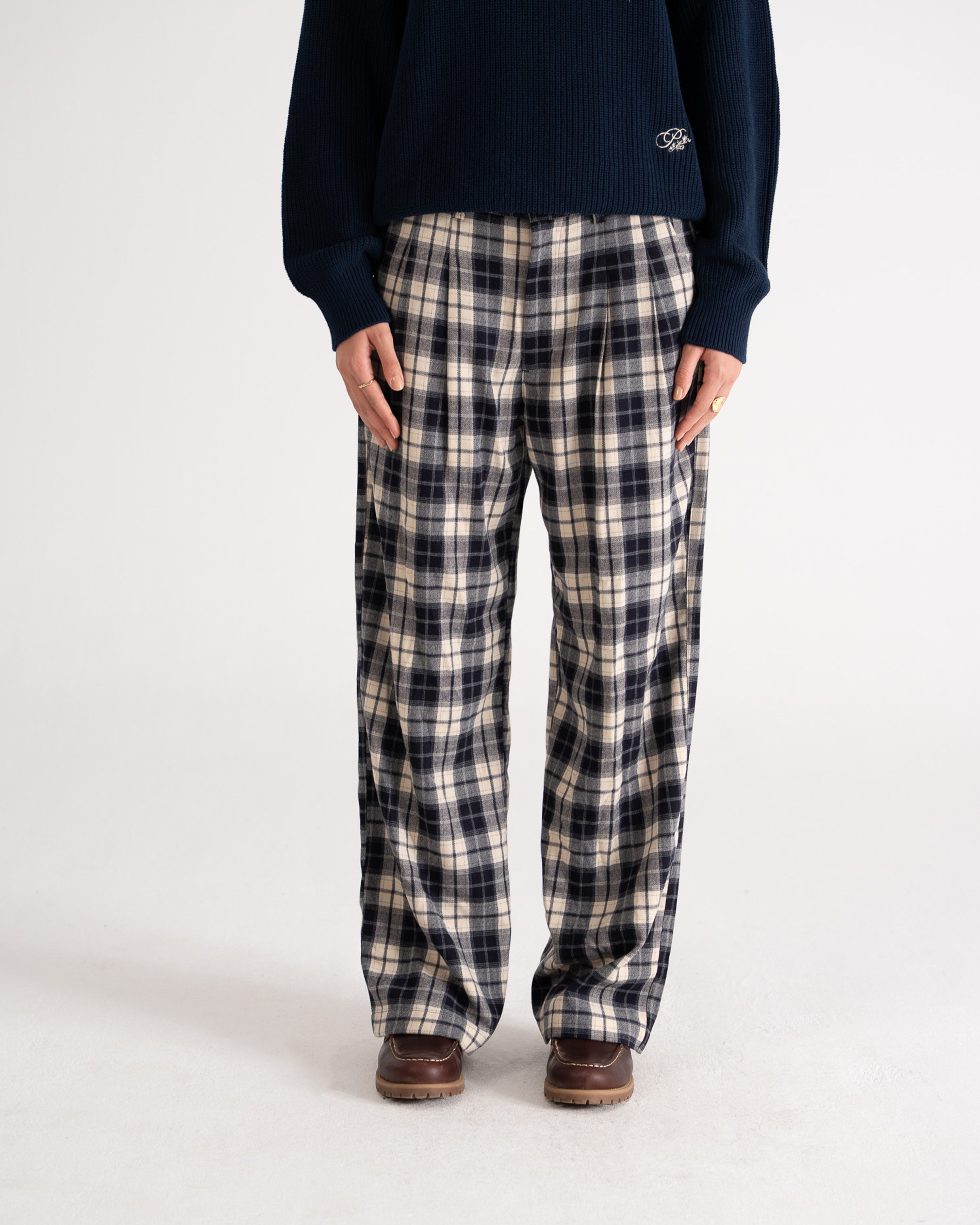 Wood Plaid Pants Blue