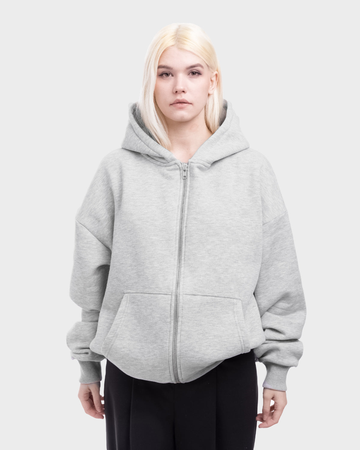 Oversized Zip-Hoodie Grey Melange